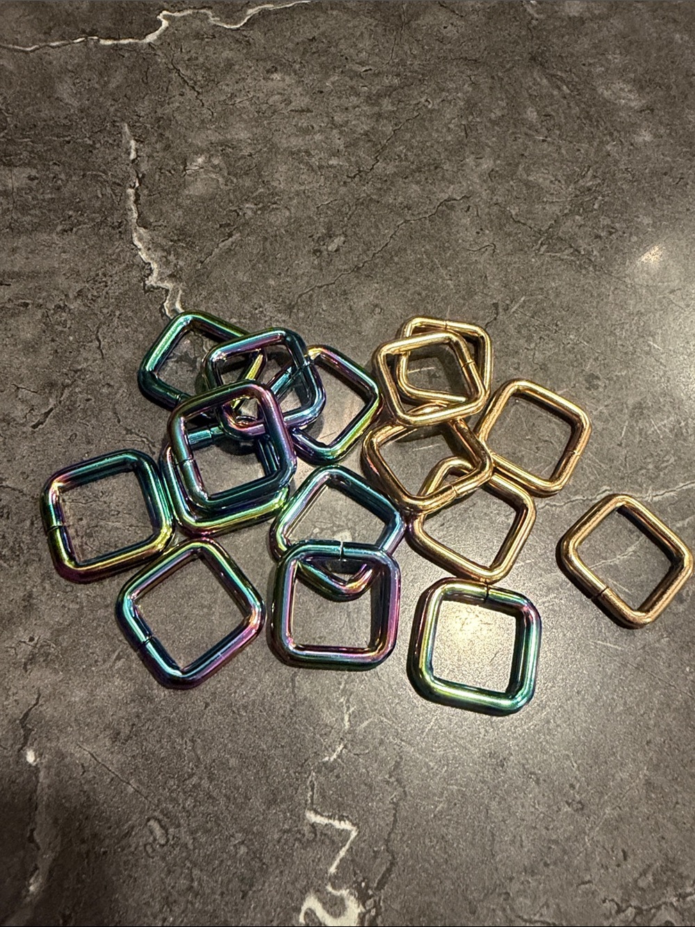 16 Square rings colorful gold colored bag purse decorative metal hardware 15mm